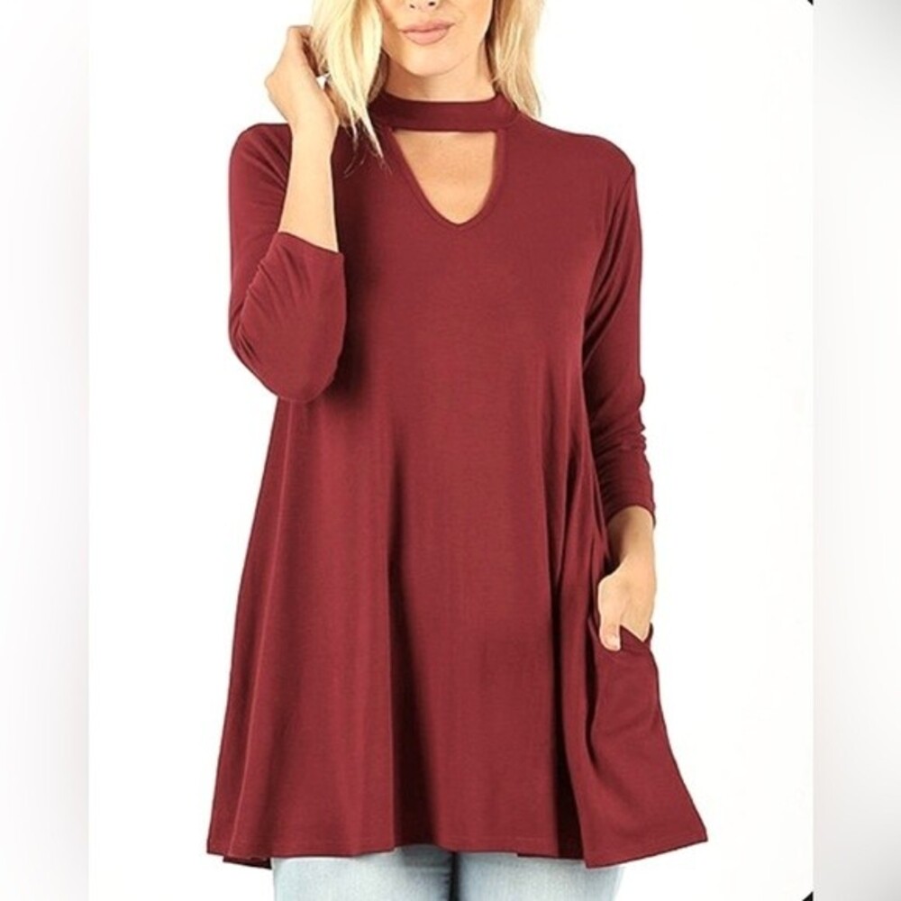 Rust choker tunic top with pockets size medium